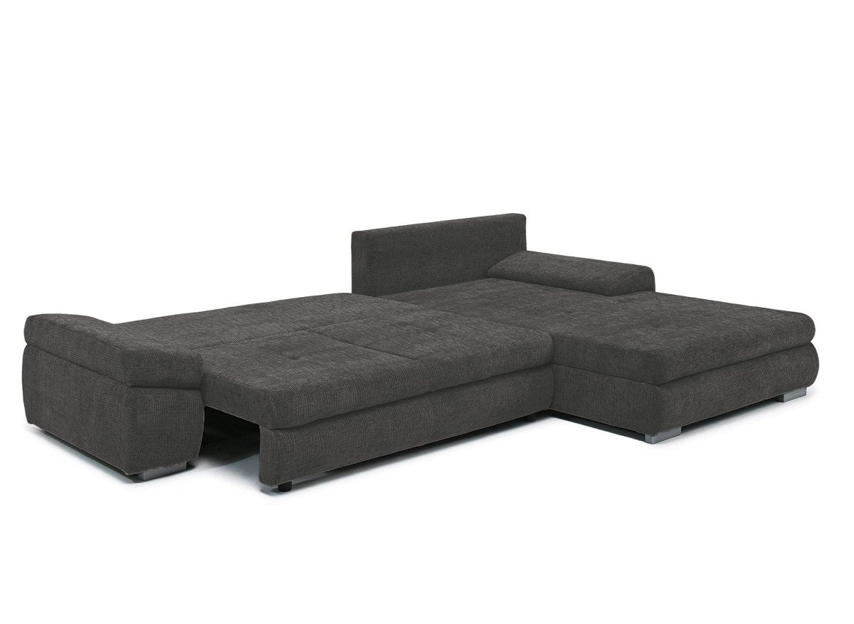 Canapé d'angle convertible réversible avec coffre en velours chiné gris SOLEA - DécoInParis