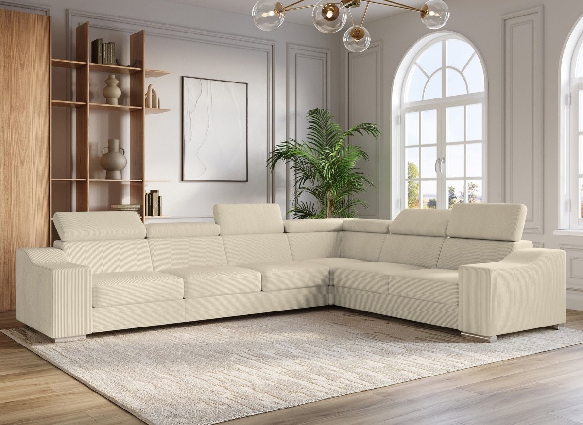 Canapé d'angle convertible réversible en velours côtelé beige LEONIE - DécoInParis