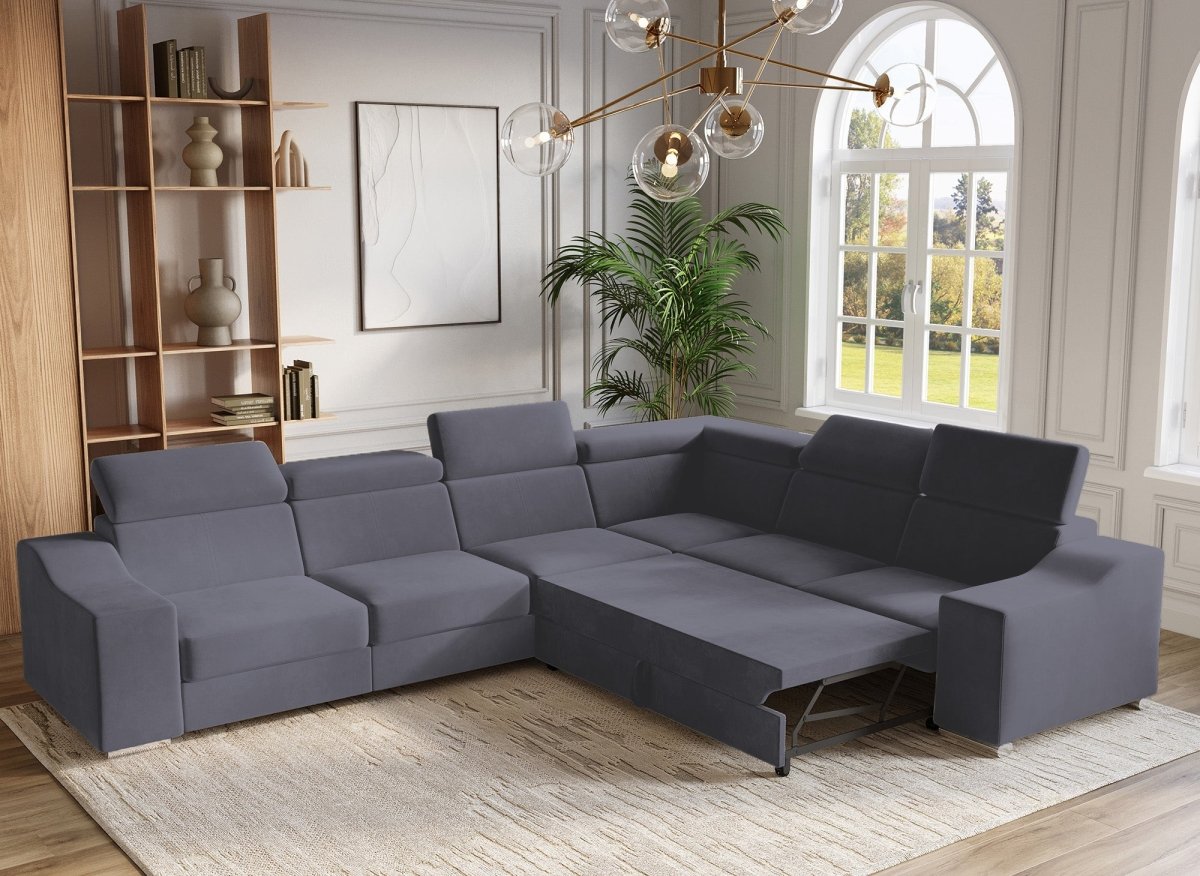 Canapé d'angle convertible réversible en velours gris LEONIE - DécoInParis