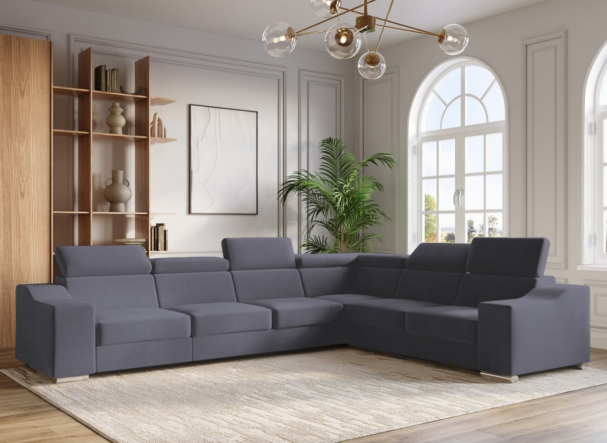 Canapé d'angle convertible réversible en velours gris LEONIE - DécoInParis