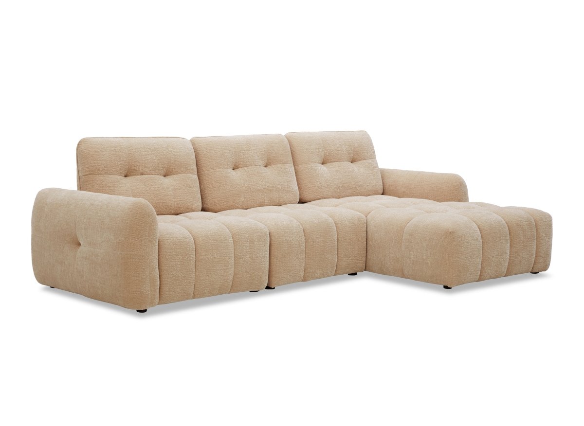 Canapé d'angle en velours tissé beige avec dossier réglable ADONIS - Angle droit - DécoInParis