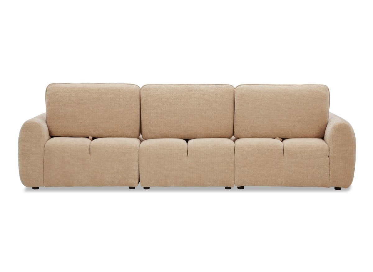 Canapé d'angle en velours tissé beige avec dossier réglable ADONIS - Angle gauche - DécoInParis