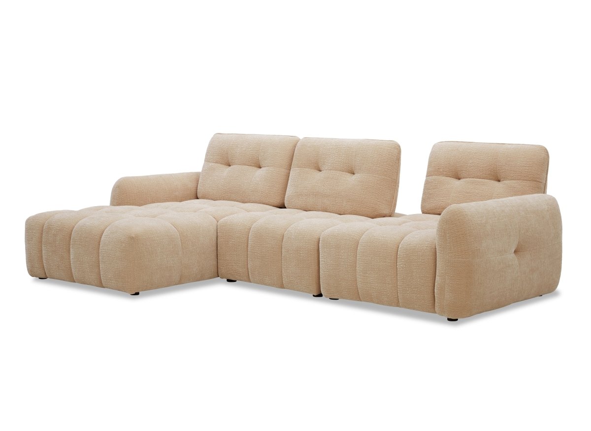 Canapé d'angle en velours tissé beige avec dossier réglable ADONIS - Angle gauche - DécoInParis