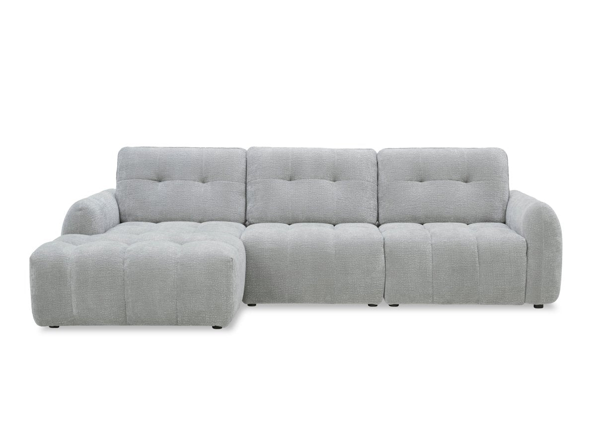 Canapé d'angle en velours tissé gris clair avec dossier réglable ADONIS - Angle gauche - DécoInParis