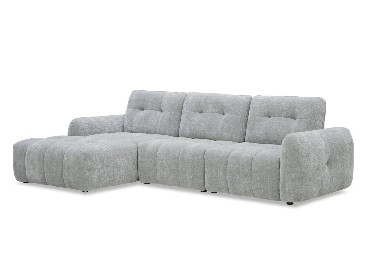 Canapé d'angle en velours tissé gris clair avec dossier réglable ADONIS - Angle gauche - DécoInParis