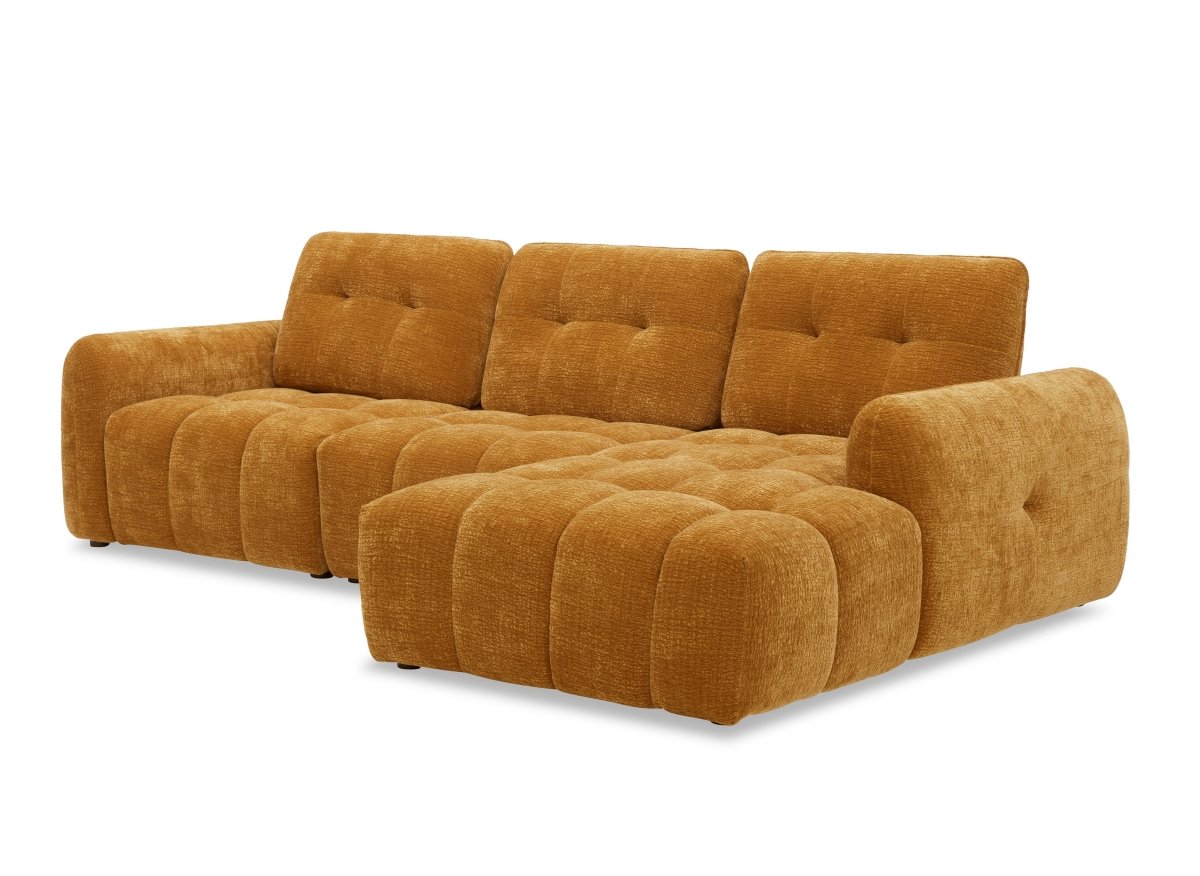 Canapé d'angle en velours tissé moutarde avec dossier réglable ADONIS - Angle droit - DécoInParis