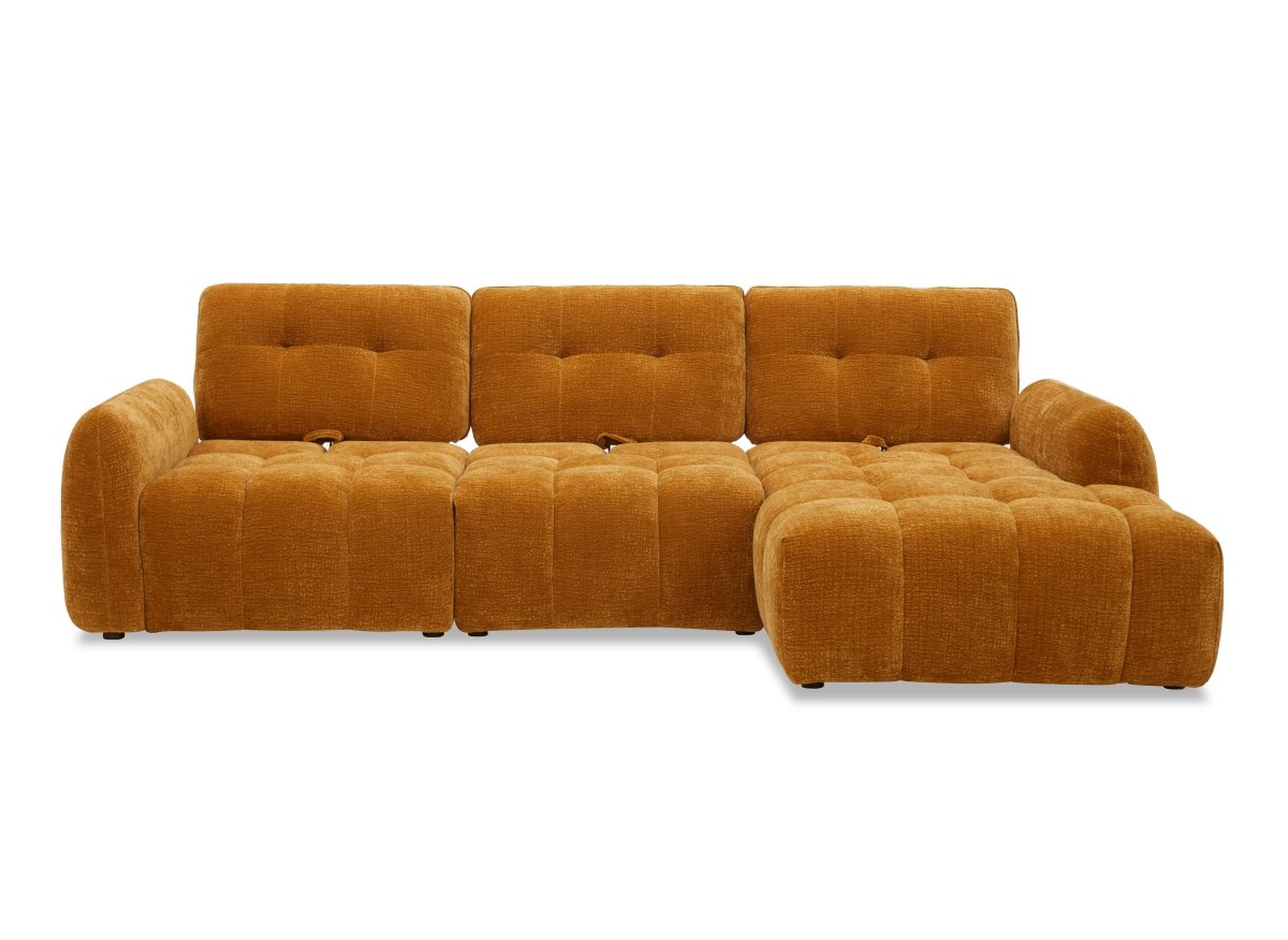 Canapé d'angle en velours tissé moutarde avec dossier réglable ADONIS - Angle droit - DécoInParis