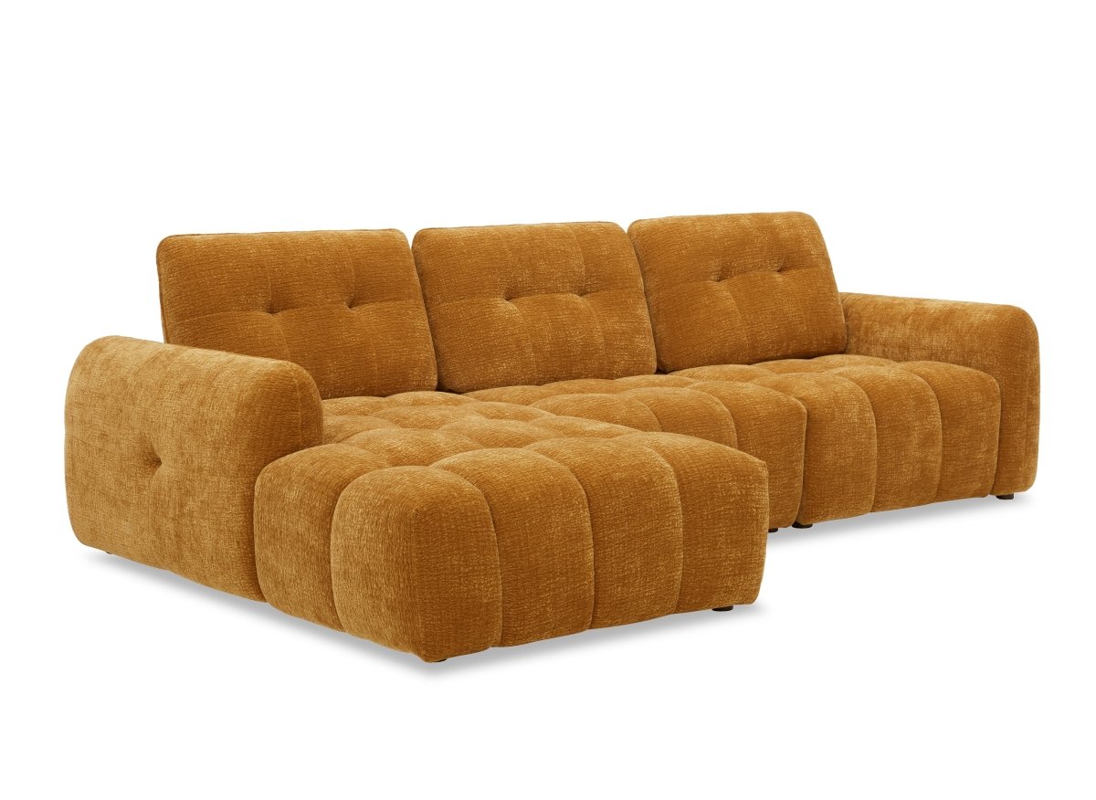 Canapé d'angle en velours tissé moutarde avec dossier réglable ADONIS - Angle gauche - DécoInParis