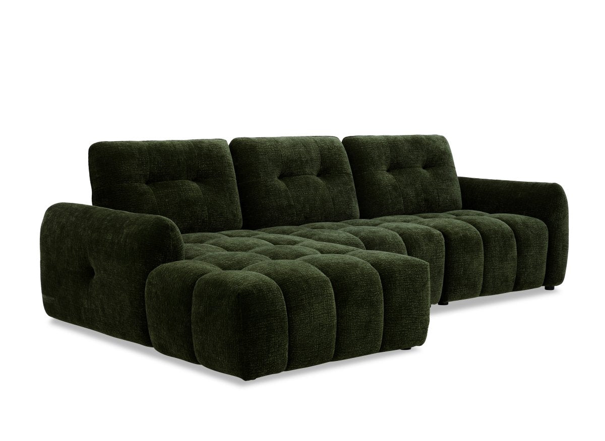 Canapé d'angle en velours tissé vert olive avec dossier réglable ADONIS - Angle gauche - DécoInParis