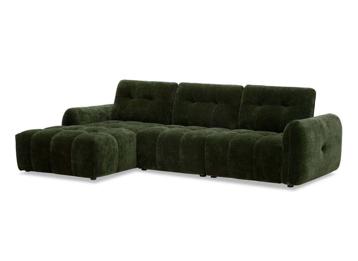 Canapé d'angle en velours tissé vert olive avec dossier réglable ADONIS - Angle gauche - DécoInParis