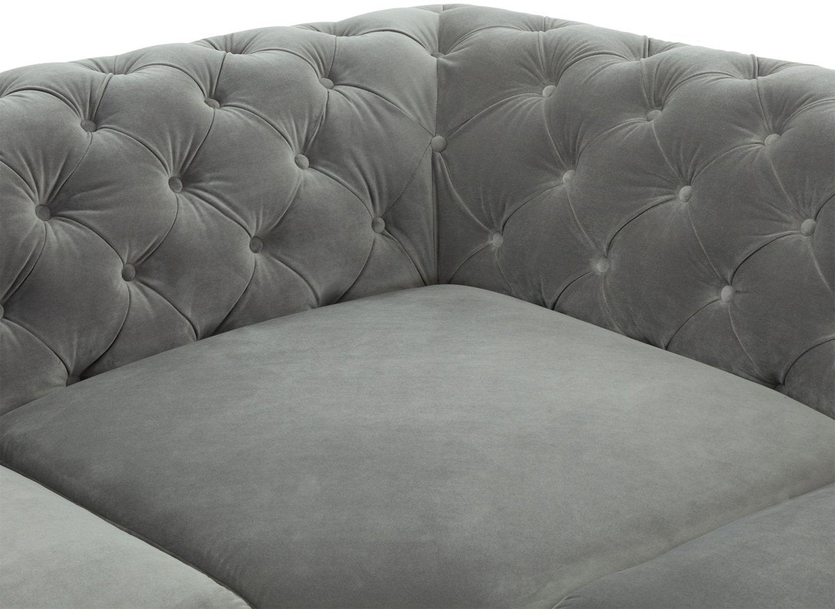 Canapé d'angle fixe capitonné chesterfield velours gris CARMEN - DécoInParis