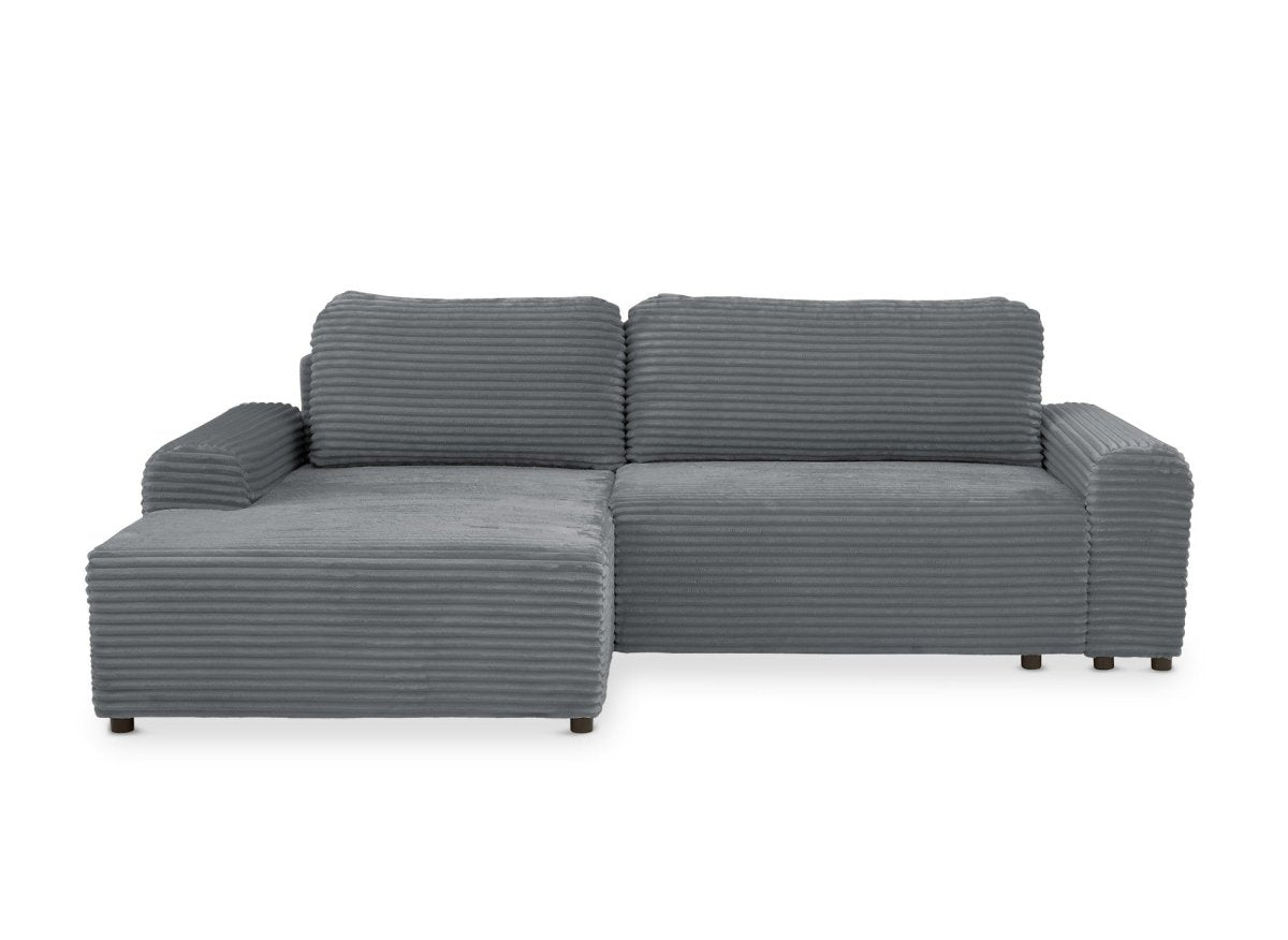 Canapé d'angle gauche convertible avec coffre en velours côtelé épais gris foncé BALI - Angle gauche - DécoInParis