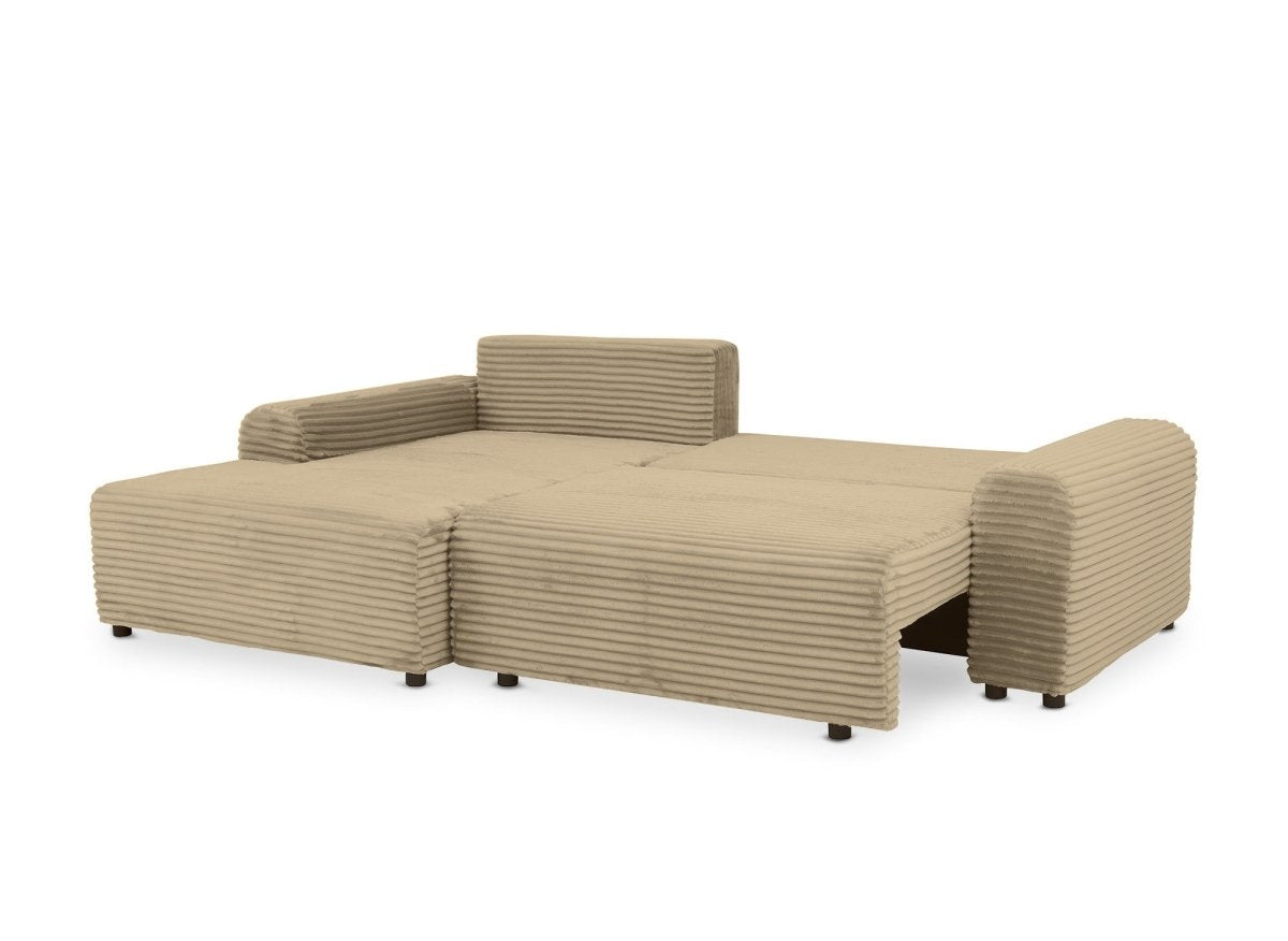 Canapé d'angle gauche convertible avec coffre en velours côtelé épais taupe BALI - Angle gauche - DécoInParis