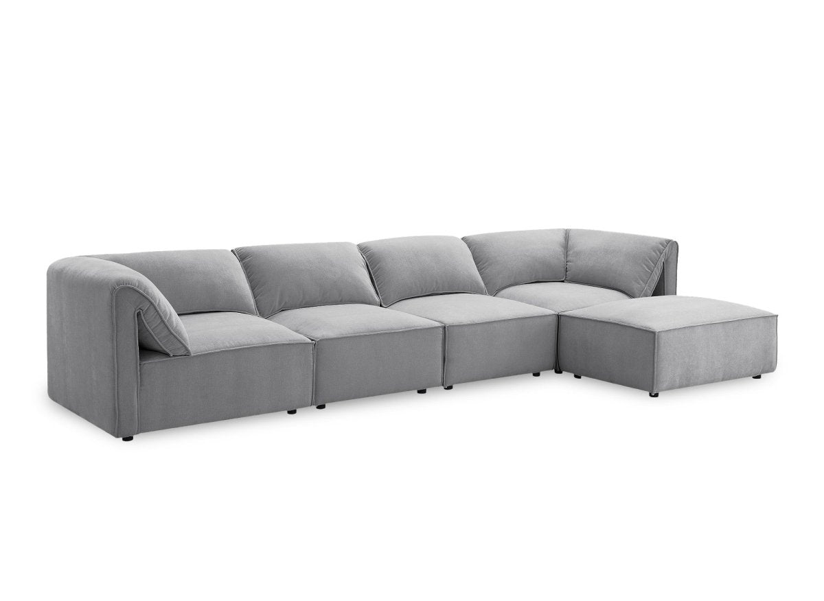 Canapé d'angle modulable en velours gris HARINA - DécoInParis