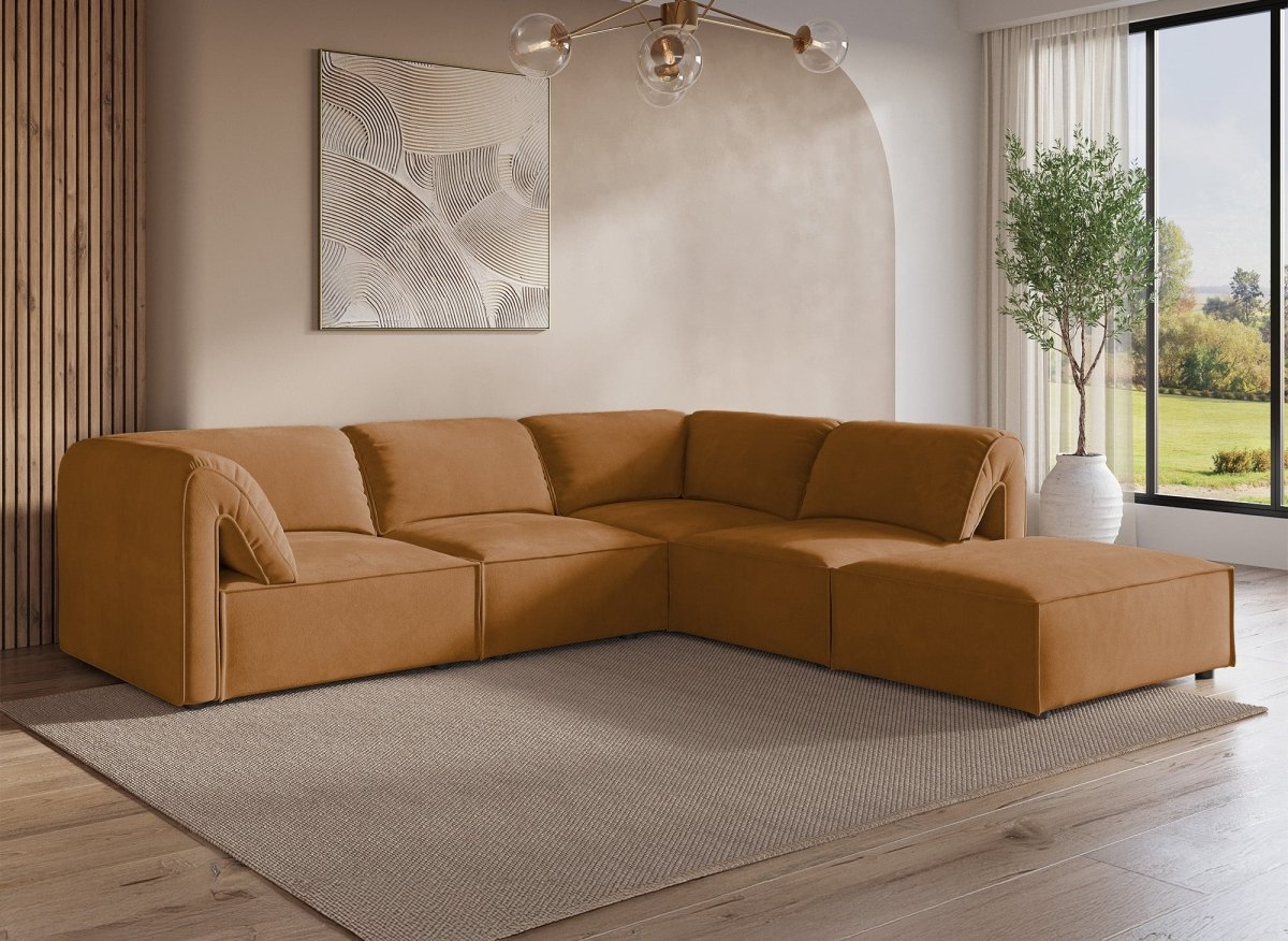 Canapé d'angle modulable en velours moutarde HARINA - DécoInParis