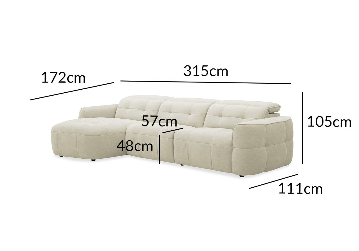 Canapé d'angle relax électrique en tissu beige FERDINAND - Angle gauche - DécoInParis