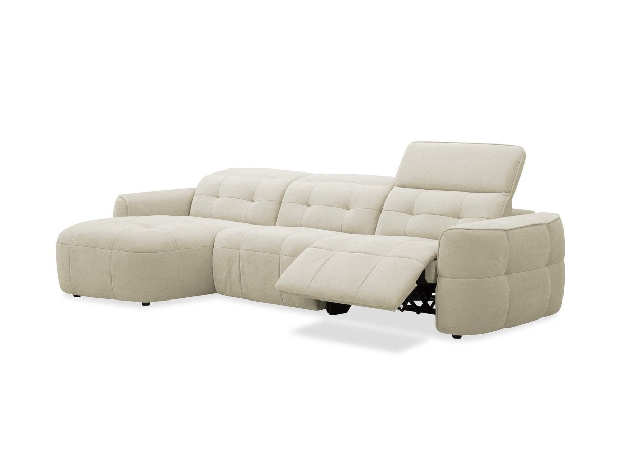 Canapé d'angle relax électrique en tissu beige FERDINAND - Angle gauche - DécoInParis