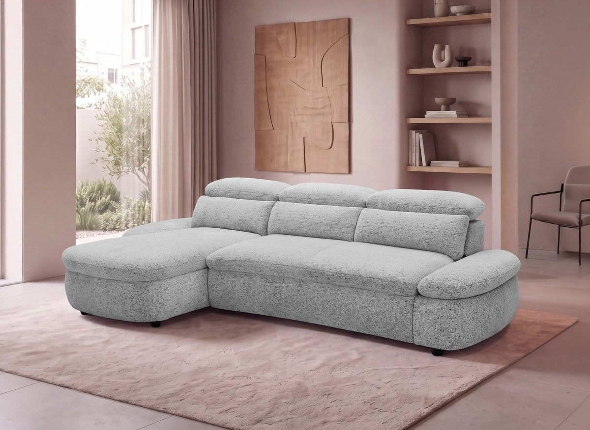 Canapé d'angle relax électrique en tissu bouclette gris CLEMENT - Angle gauche - DécoInParis
