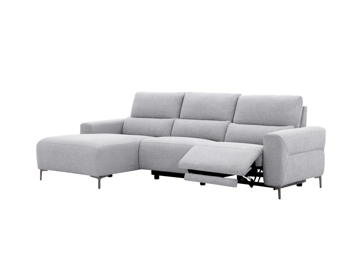 Canapé d'angle relax électrique en tissu gris clair RAFAELA - Angle gauche - DécoInParis