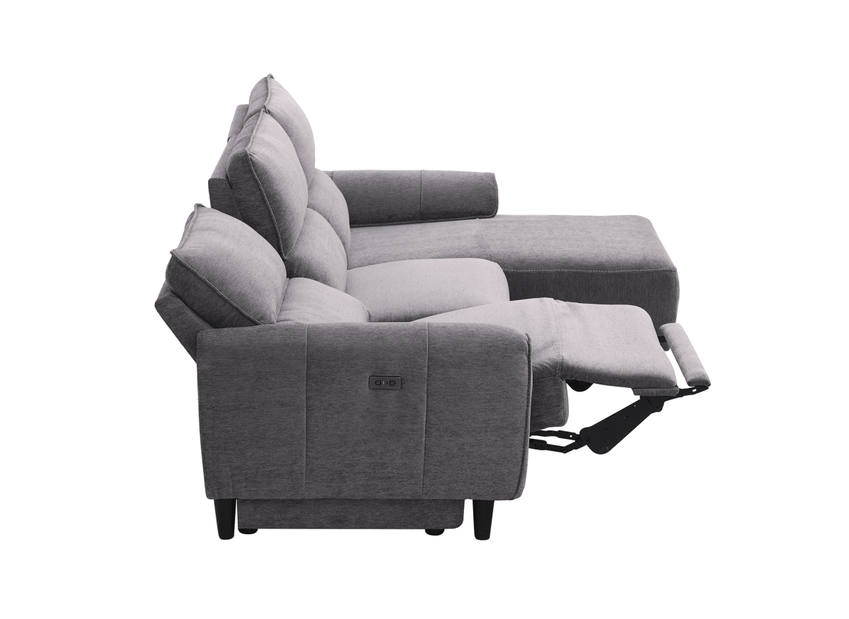 Canapé d’angle relax électrique en tissu gris foncé LUDMILA - Angle droit - DécoInParis
