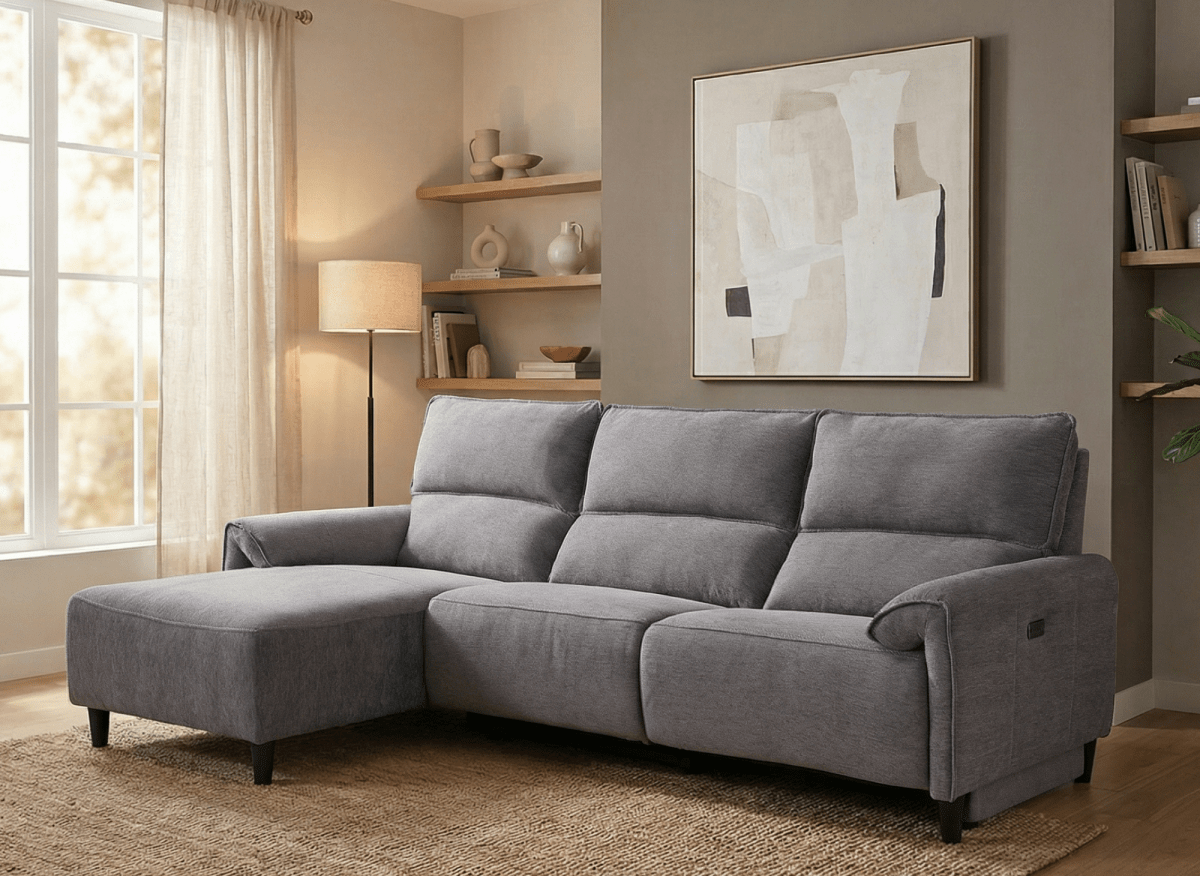 Canapé d’angle relax électrique en tissu gris foncé LUDMILA - Angle gauche - DécoInParis