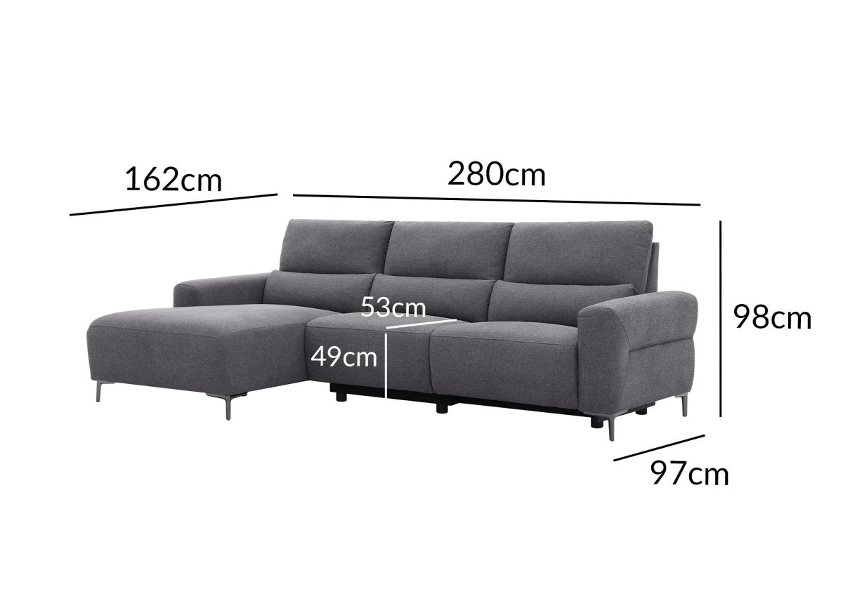 Canapé d'angle relax électrique en tissu gris foncé RAFAELA - Angle gauche - DécoInParis