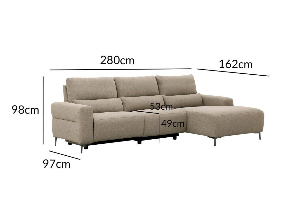 Canapé d'angle relax électrique en tissu taupe RAFAELA - Angle droit - DécoInParis