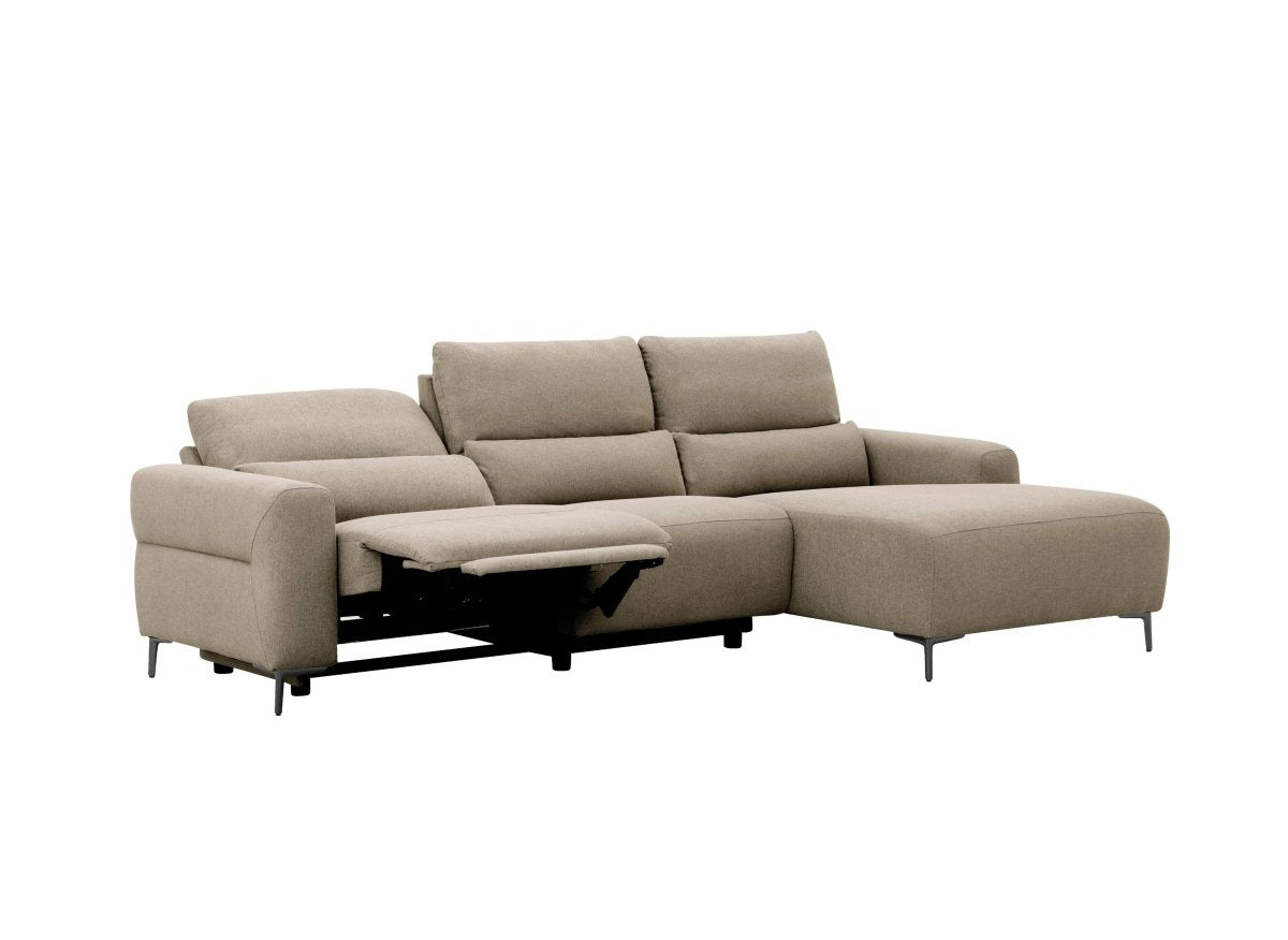 Canapé d'angle relax électrique en tissu taupe RAFAELA - Angle droit - DécoInParis