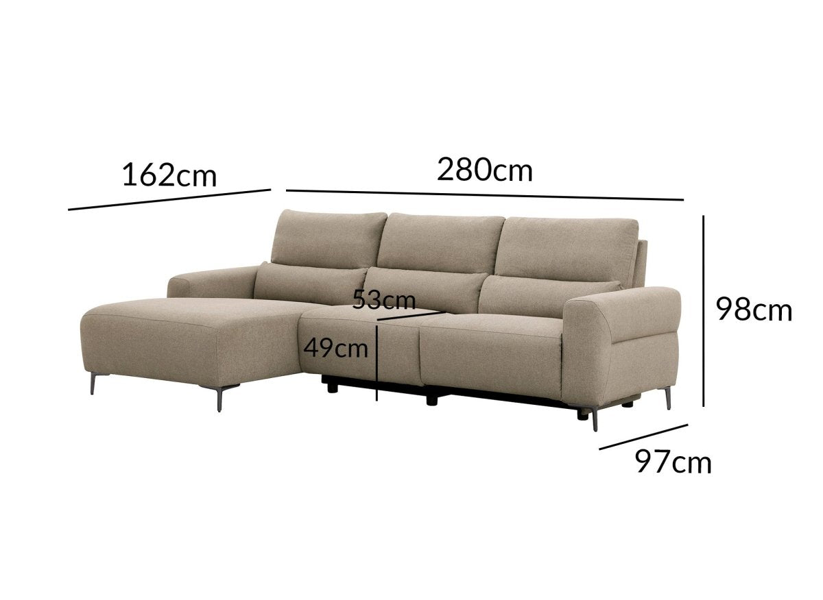 Canapé d'angle relax électrique en tissu taupe RAFAELA - Angle gauche - DécoInParis