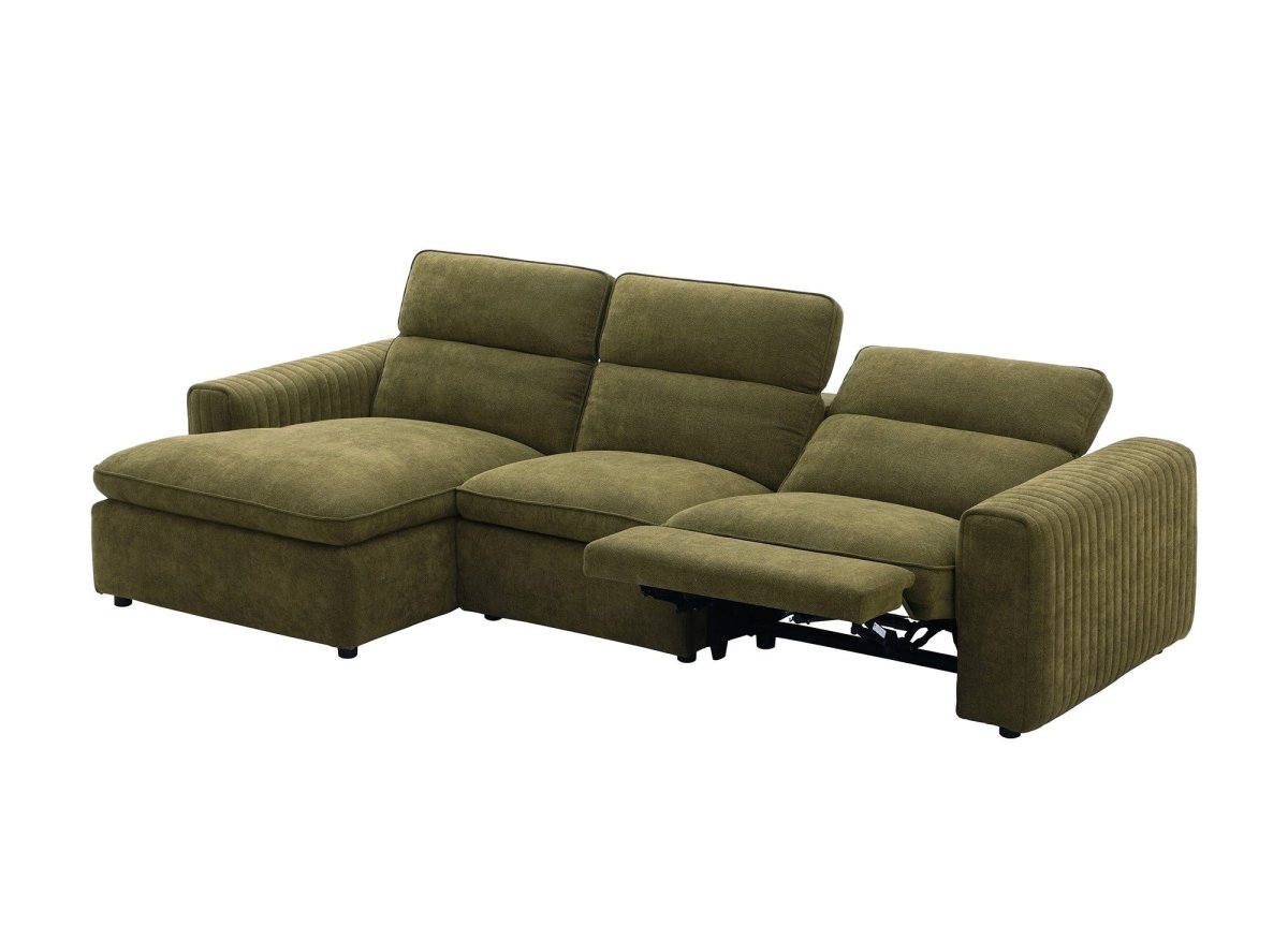 Canapé d'angle relax électrique en tissu vert olive ORELIA - Angle gauche - DécoInParis