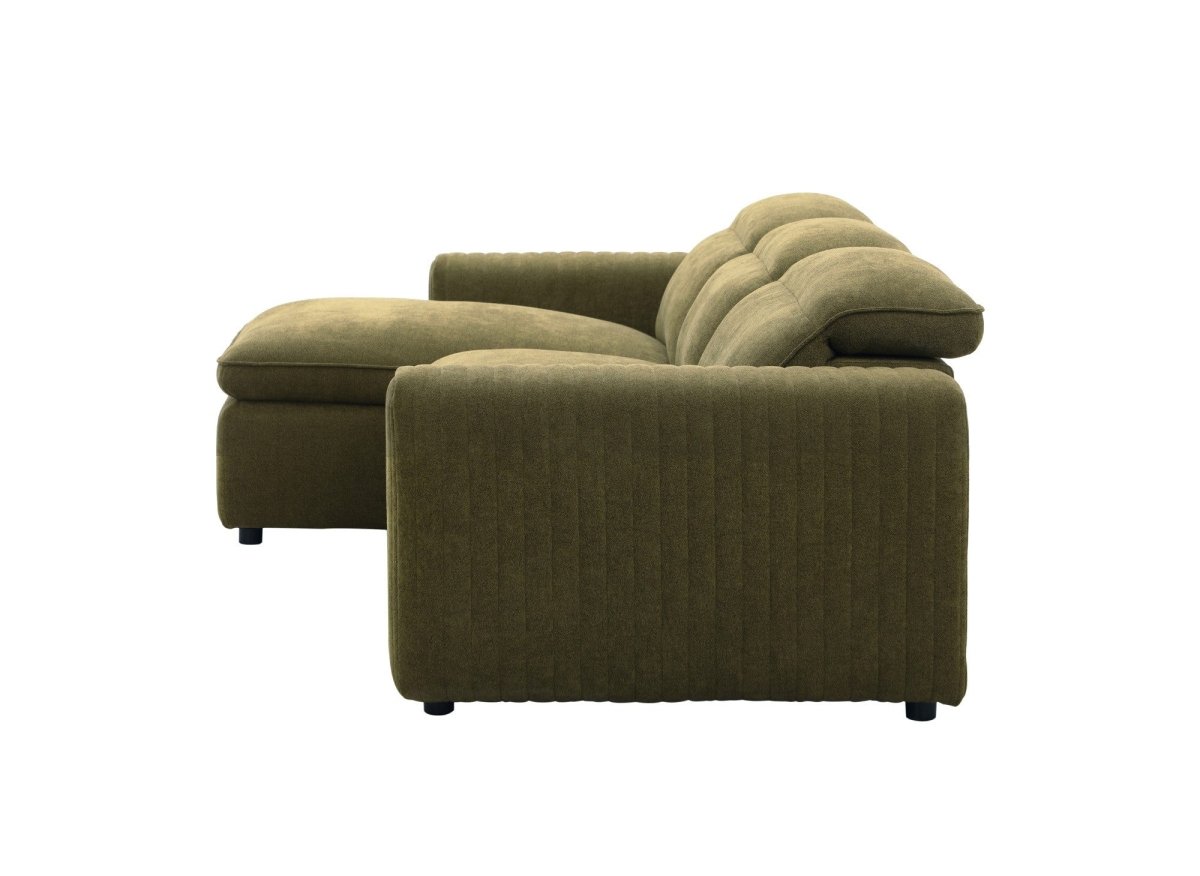 Canapé d'angle relax électrique en tissu vert olive ORELIA - Angle gauche - DécoInParis