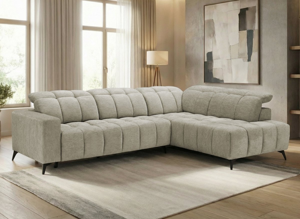 Canapé d'angle relax électrique en velours chiné beige ALVAR - Angle droit - DécoInParis
