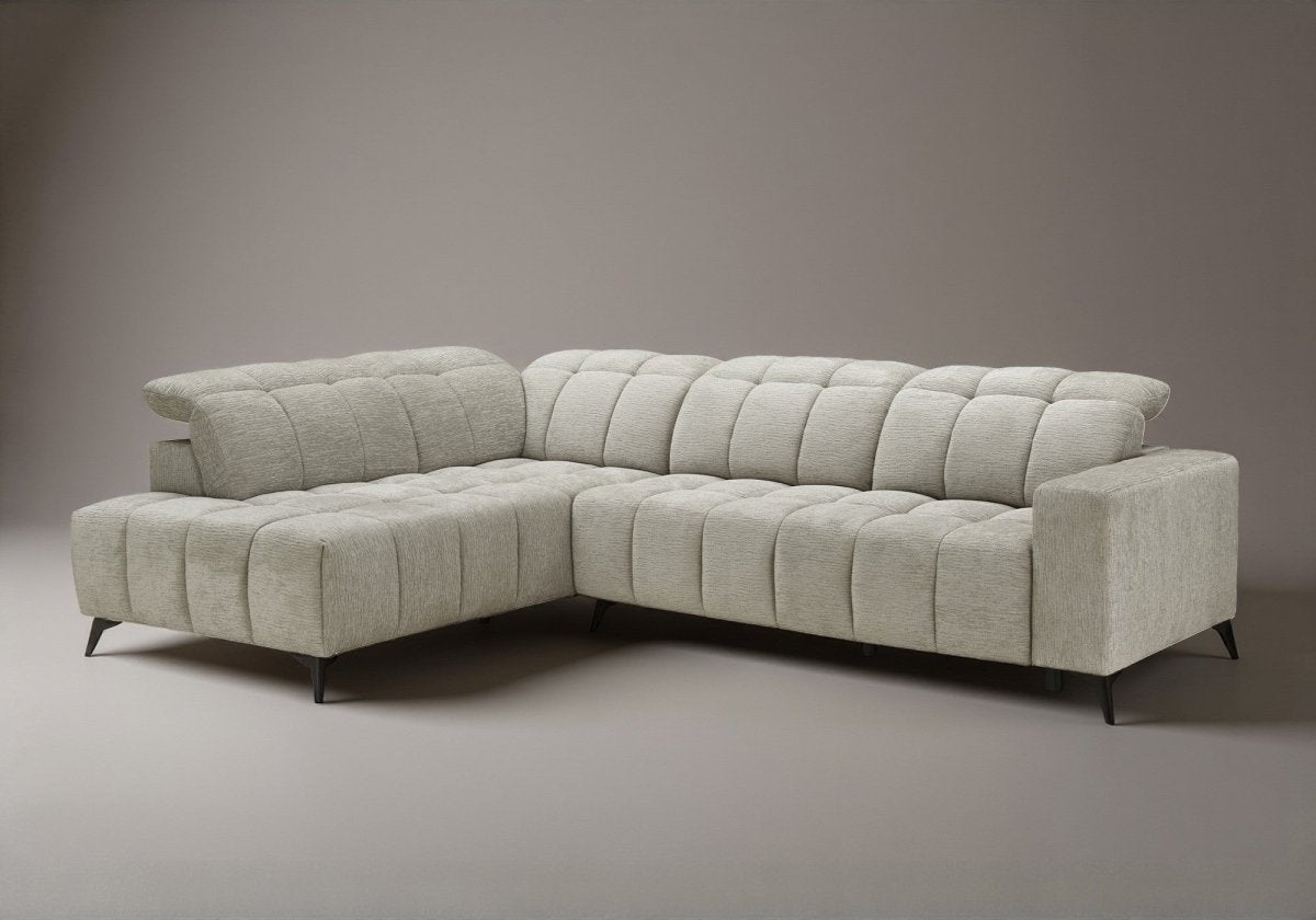 Canapé d'angle relax électrique en velours chiné beige ALVAR - Angle gauche - DécoInParis