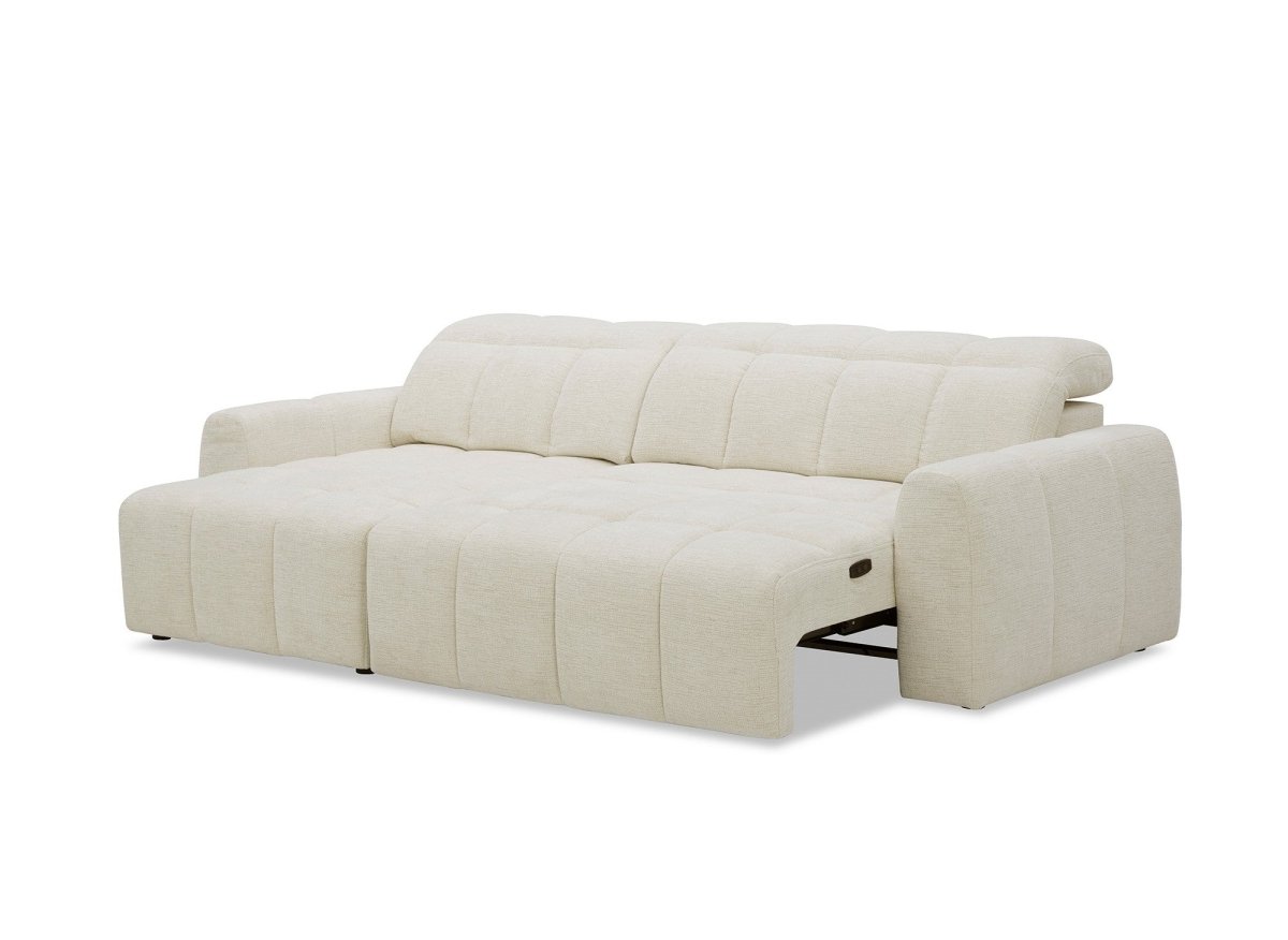 Canapé d'angle relax électrique en velours chiné beige DANIA - Angle gauche - DécoInParis