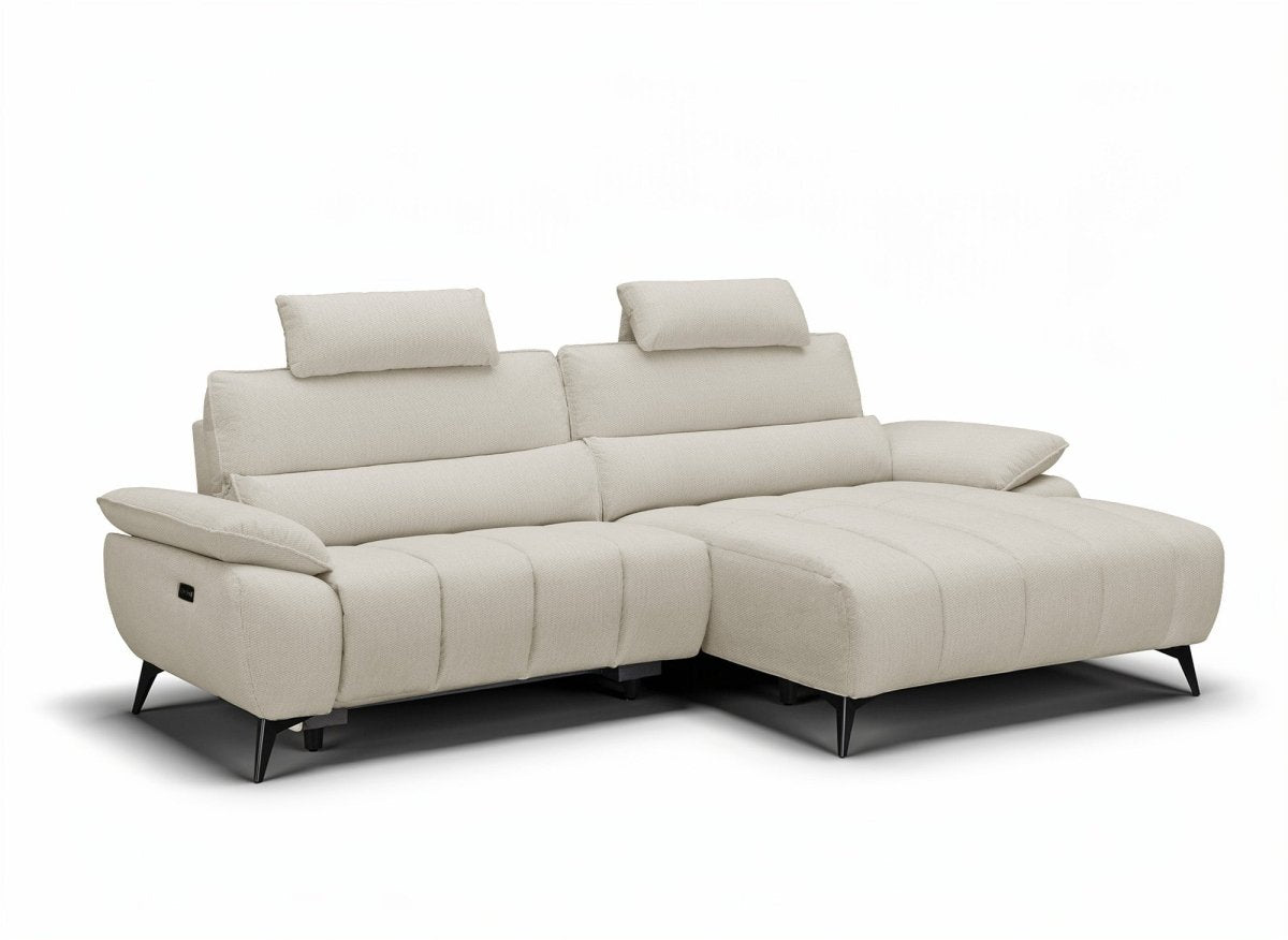 Canapé d’angle relax électrique en velours chiné beige LYANA - Angle droit - DécoInParis