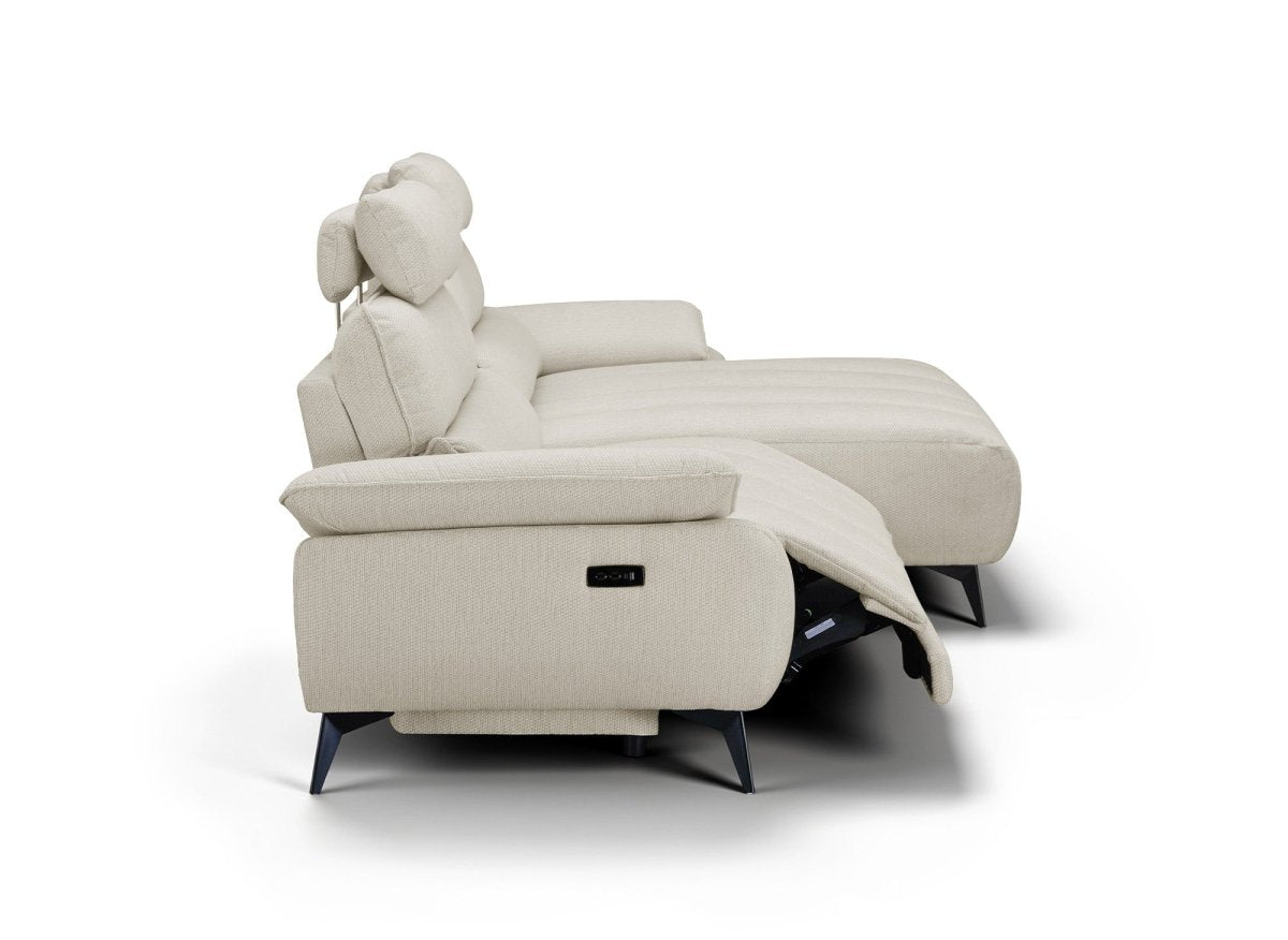 Canapé d’angle relax électrique en velours chiné beige LYANA - Angle droit - DécoInParis