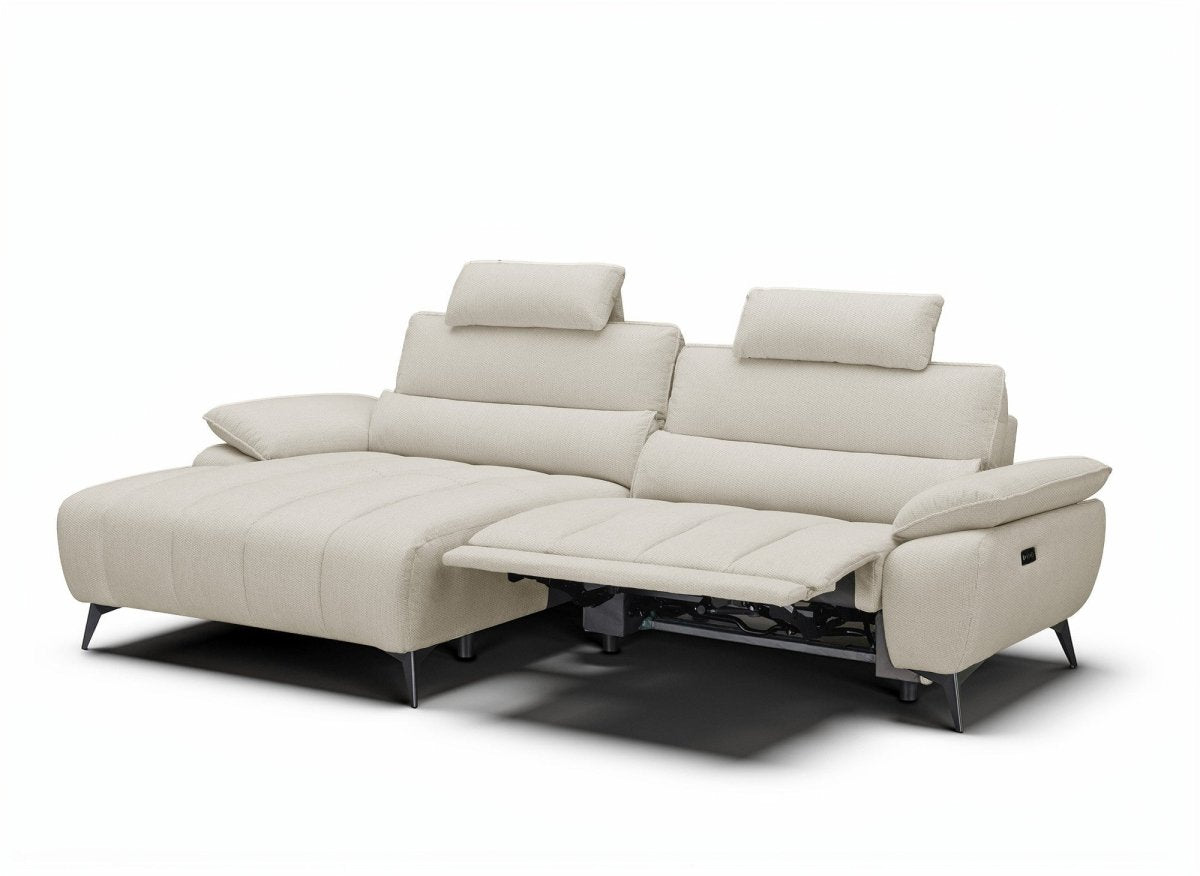 Canapé d’angle relax électrique en velours chiné beige LYANA - Angle gauche - DécoInParis