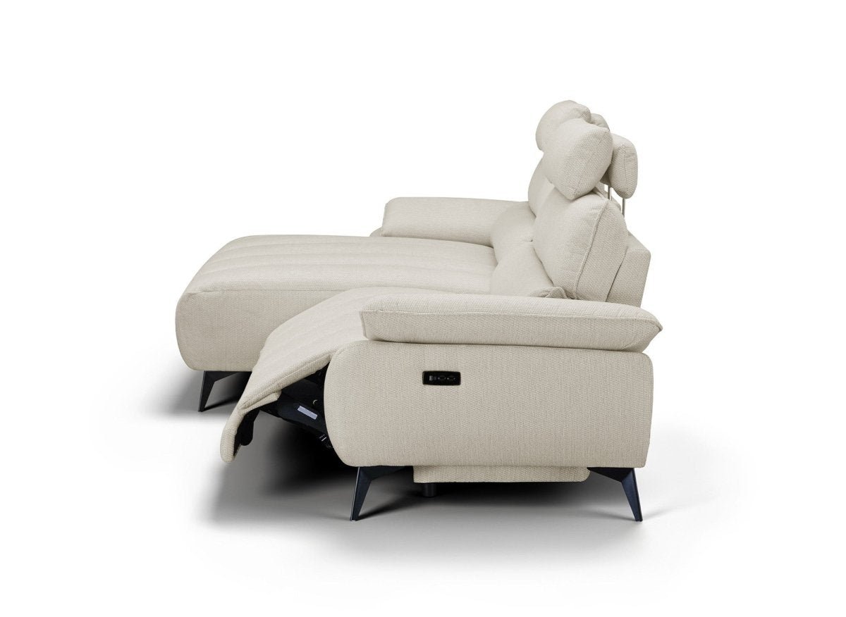 Canapé d’angle relax électrique en velours chiné beige LYANA - Angle gauche - DécoInParis