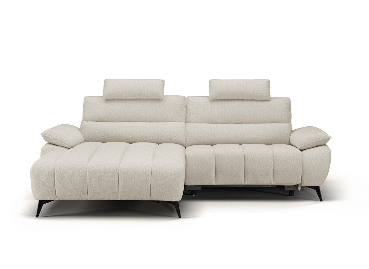 Canapé d’angle relax électrique en velours chiné beige LYANA - Angle gauche - DécoInParis
