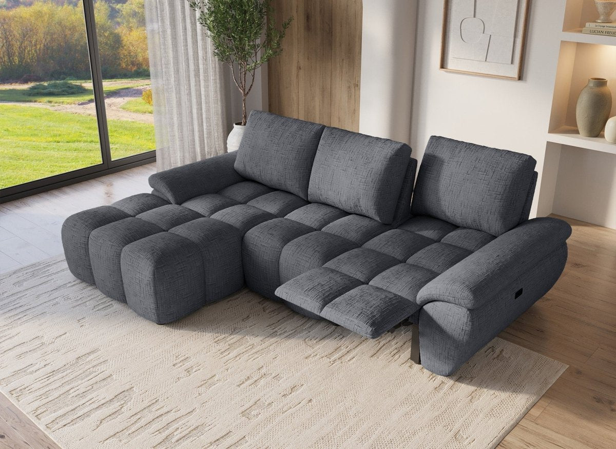 Canapé d’angle relax électrique en velours chiné gris ALPES - Angle gauche - DécoInParis