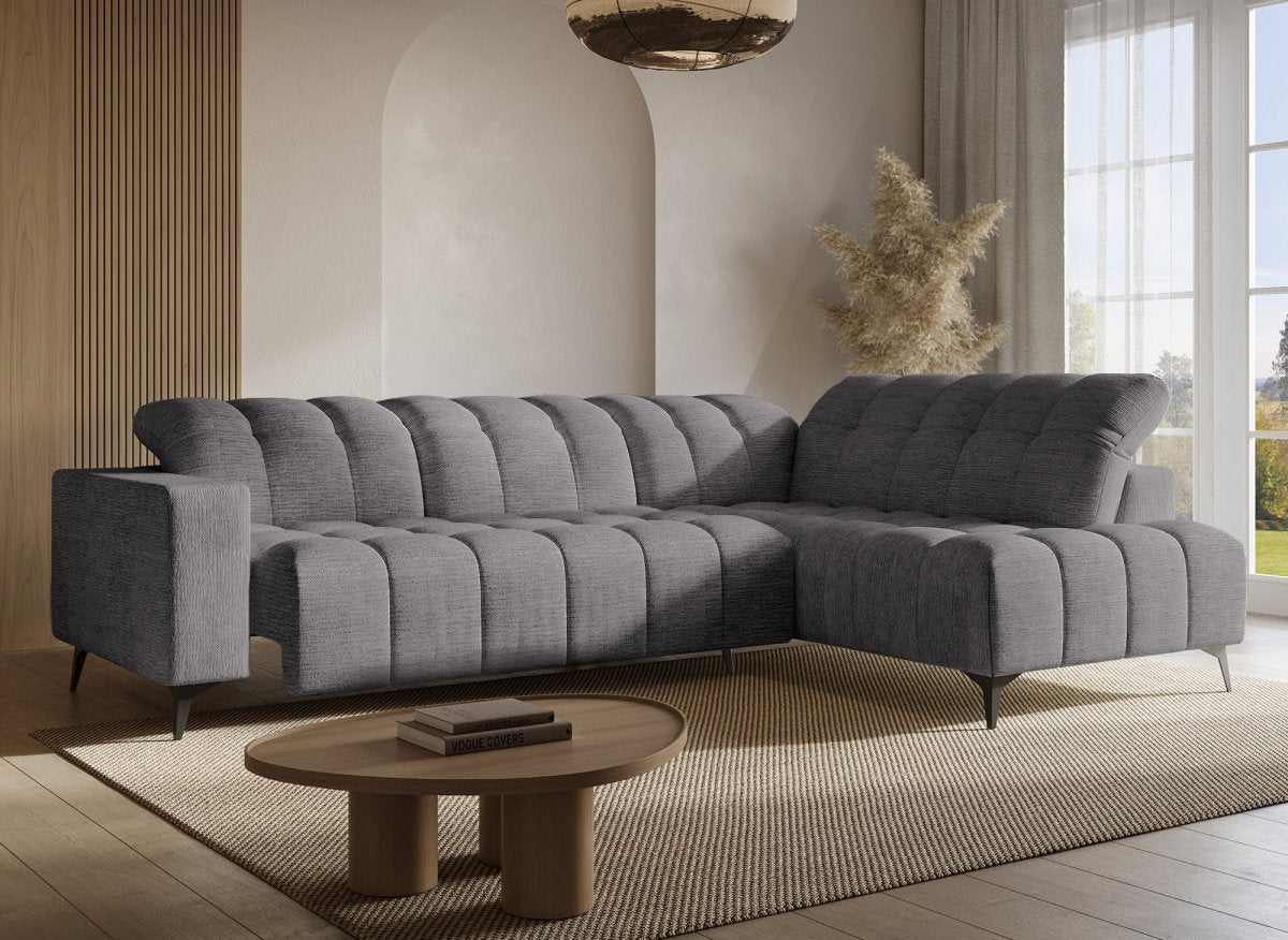 Canapé d'angle relax électrique en velours chiné gris ALVAR - Angle droit - DécoInParis