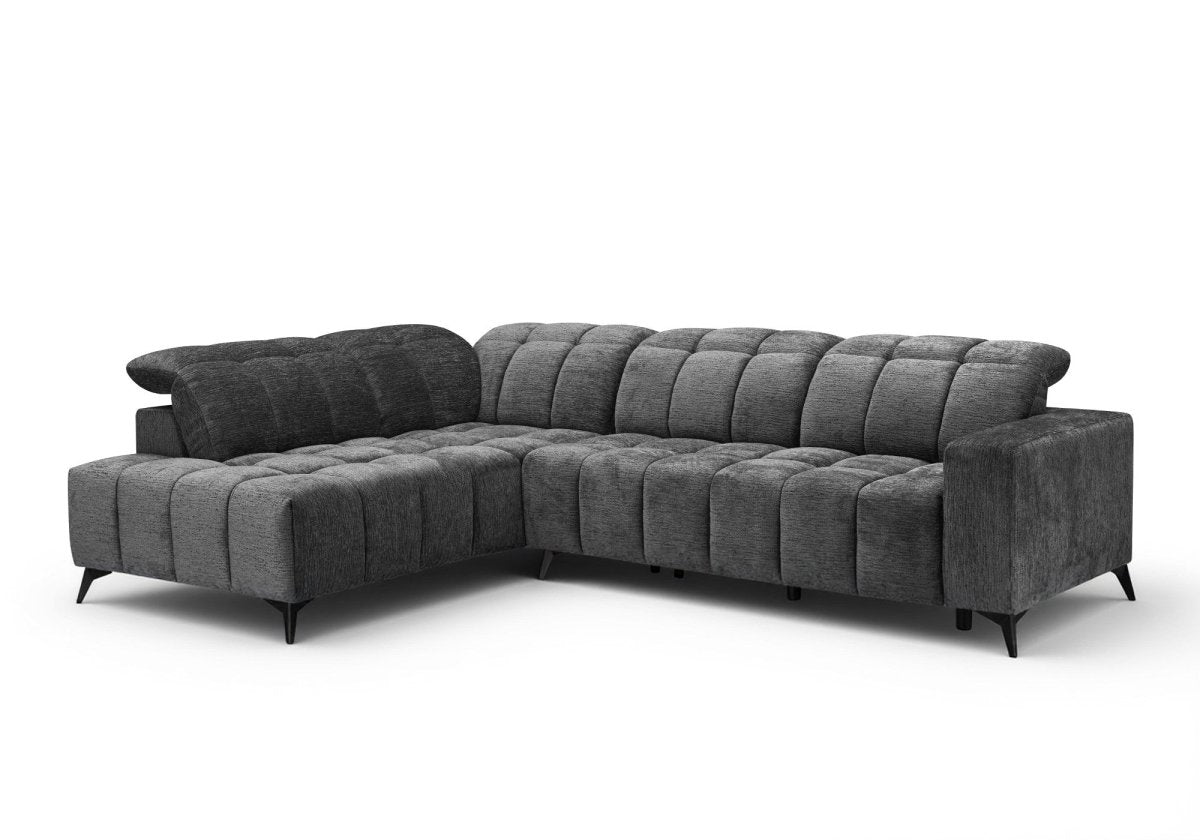 Canapé d'angle relax électrique en velours chiné gris ALVAR - Angle gauche - DécoInParis