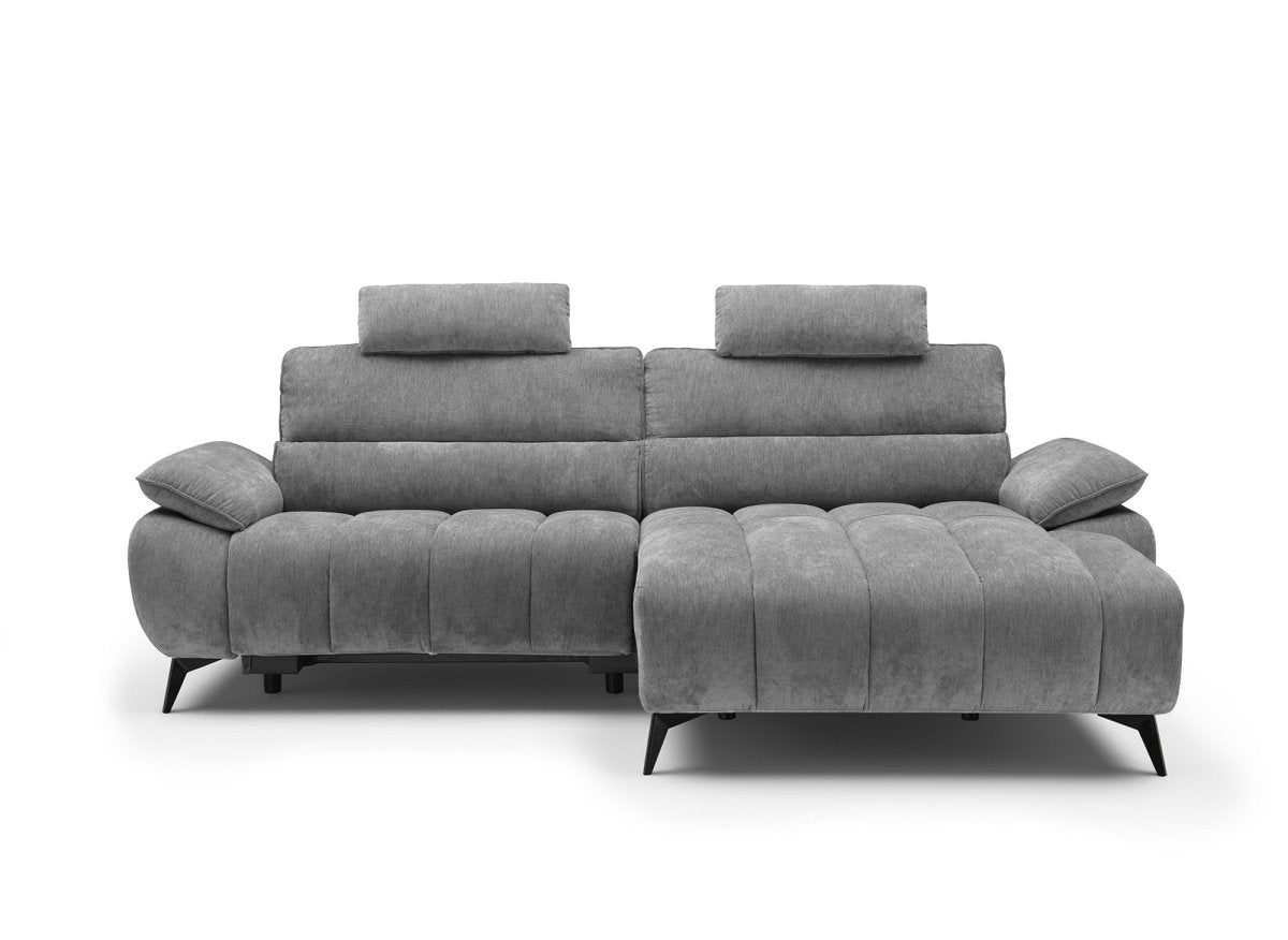 Canapé d’angle relax électrique en velours chiné gris LYANA - Angle droit - DécoInParis