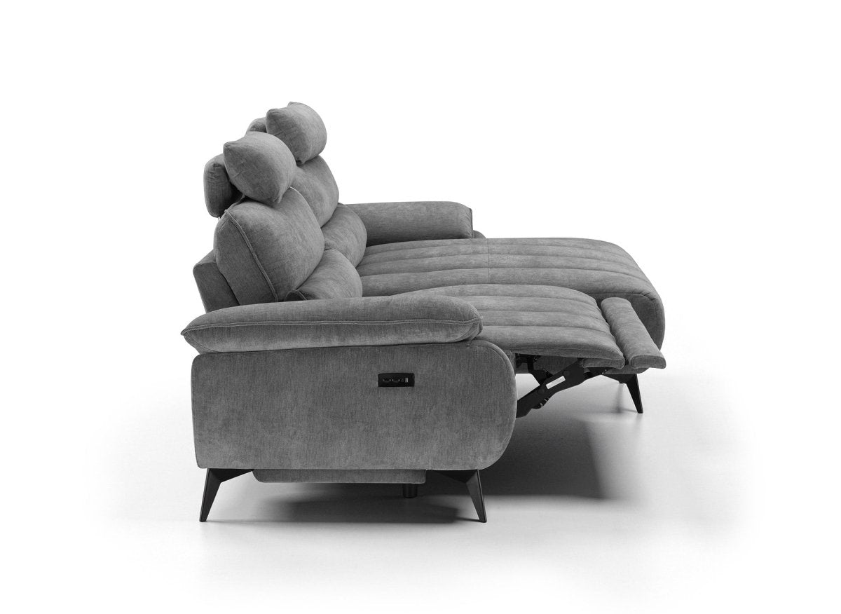 Canapé d’angle relax électrique en velours chiné gris LYANA - Angle droit - DécoInParis