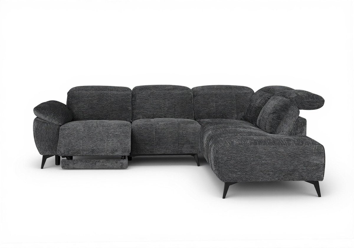 Canapé d'angle relax électrique en velours chiné gris SOLINA - Angle droit - DécoInParis