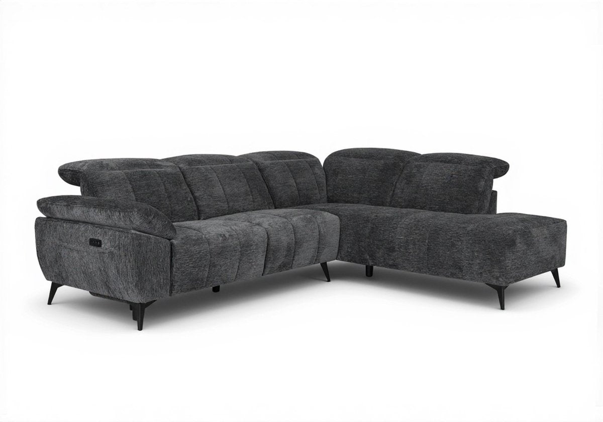 Canapé d'angle relax électrique en velours chiné gris SOLINA - Angle droit - DécoInParis