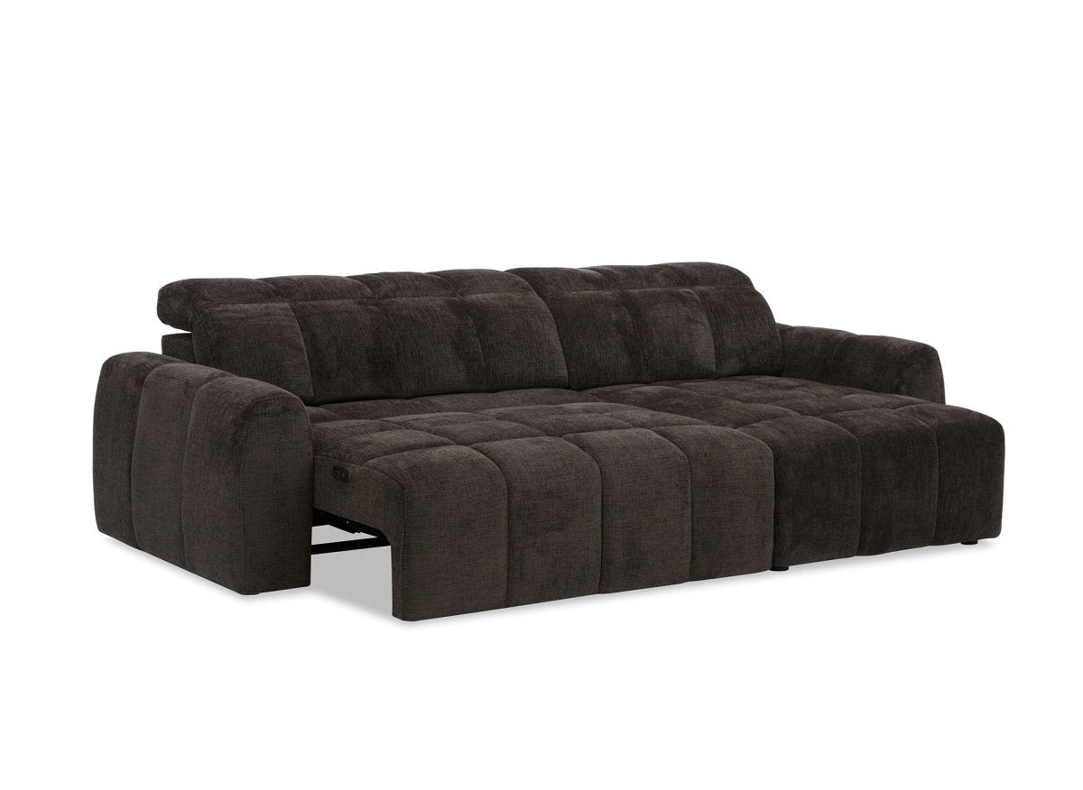 Canapé d'angle relax électrique en velours chiné marron DANIA - Angle droit - DécoInParis