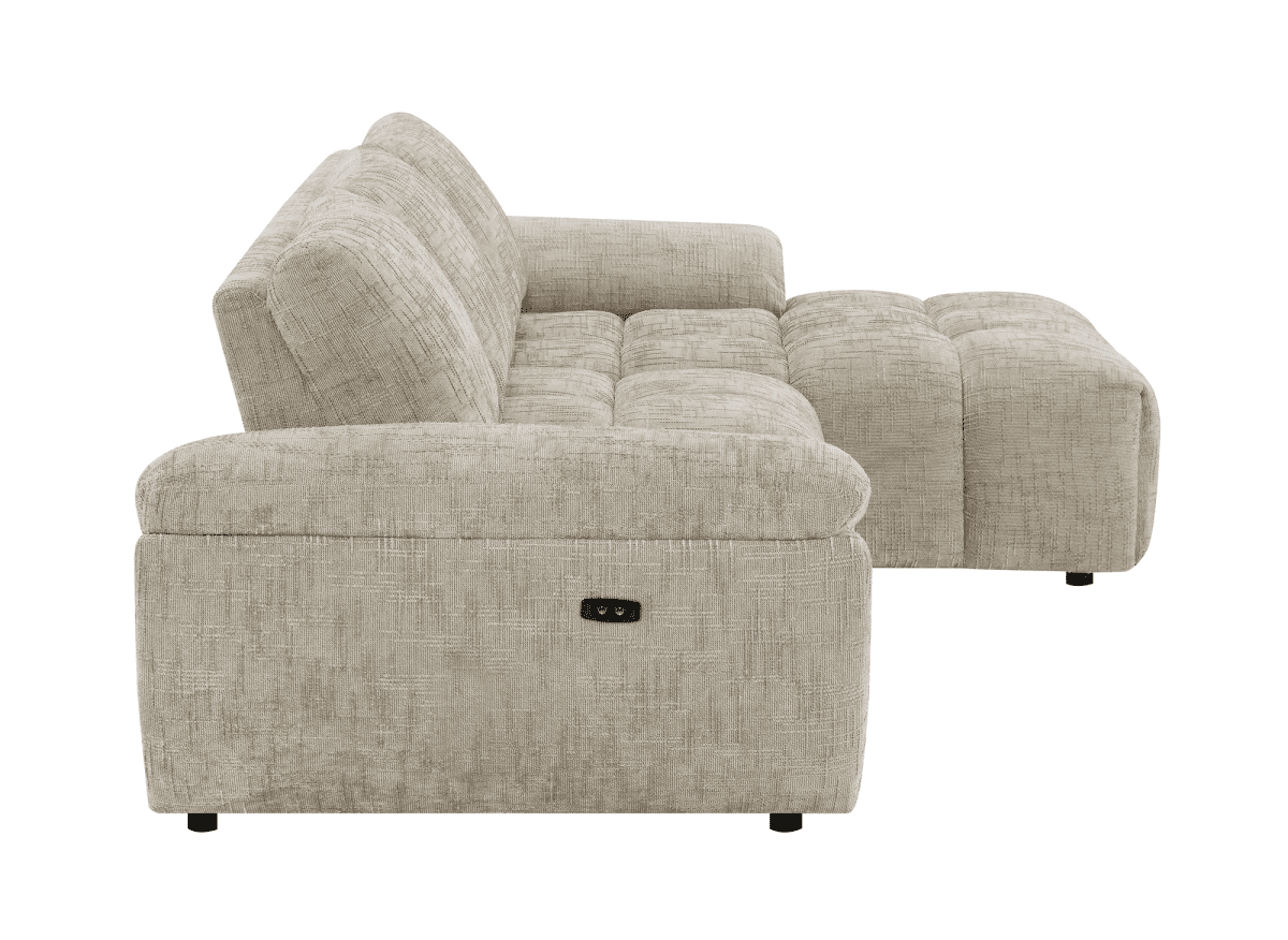 Canapé d’angle relax électrique en velours chiné taupe ALPES - Angle droit - DécoInParis