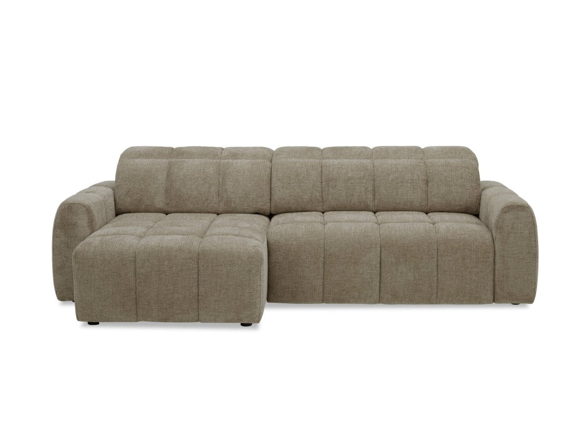 Canapé d'angle relax électrique en velours chiné taupe DANIA - Angle gauche - DécoInParis