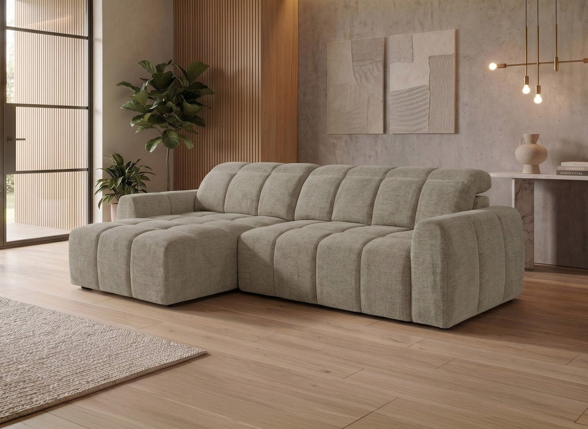Canapé d'angle relax électrique en velours chiné taupe DANIA - Angle gauche - DécoInParis